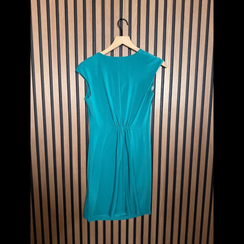 Komarov Dress Petite P Womens Turquoise Blue Cocktail Stretch Ruched Sleeveless - Picture 2 of 7